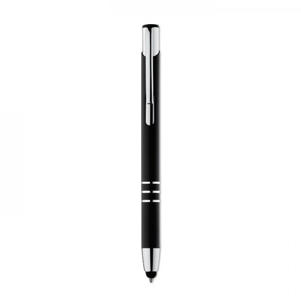 PETE Aluminiowy, przyciskany długopis czarny