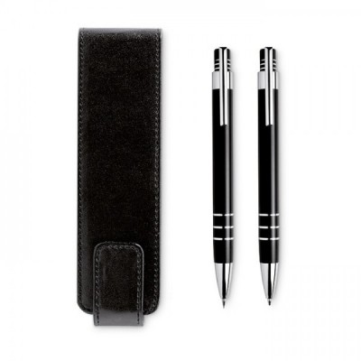 REPORTER Zestaw piśmienniczy aluminiowy długopis i automatyczny ołówk w etui (czarny)
