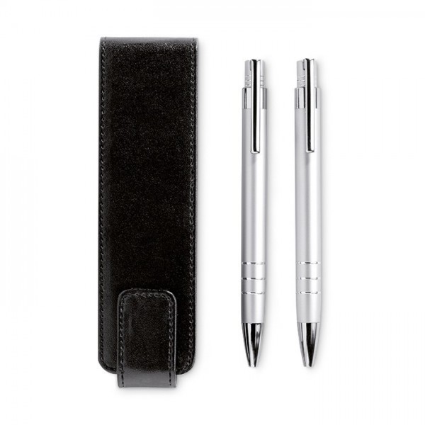 REPORTER Zestaw piśmienniczy aluminiowy długopis i automatyczny ołówk w etui srebrny