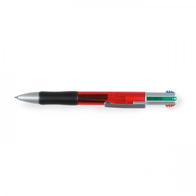 BONLES 4-kolorowy plastikowy długopis na przycisk. Czerwony