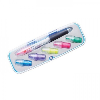 COMUTO 3-kolorowy przekręcany długopis z 6 wymiennymi kolorowymi zakreślaczami w skuwce.